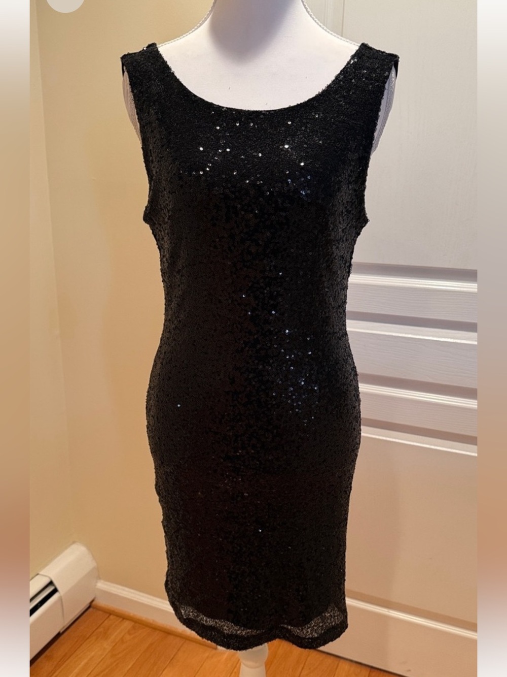 Crystal Doll Black Sleeveless above the knee Sequin Mini Dress zipper stretchy